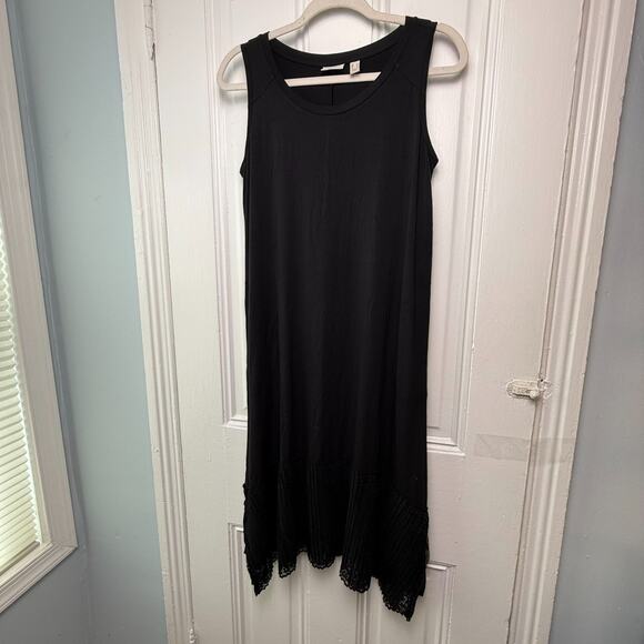 QVC LOGO Linens by Lori Goldstein Knit Dress with Crochet Womens XS Black - Picture 1 of 11